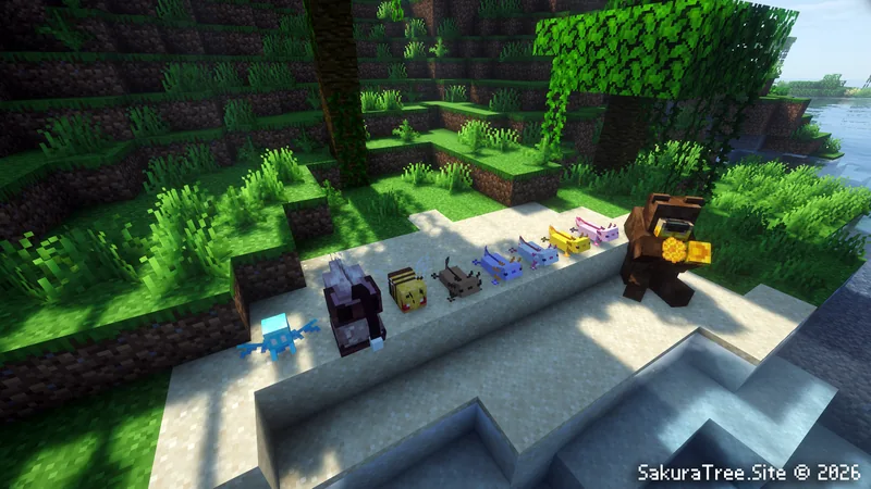 美西螈小队，Minecraft 风格游戏截图
