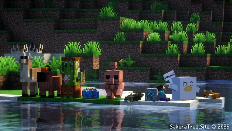 聚在一起的 Minecraft 玩偶与角色